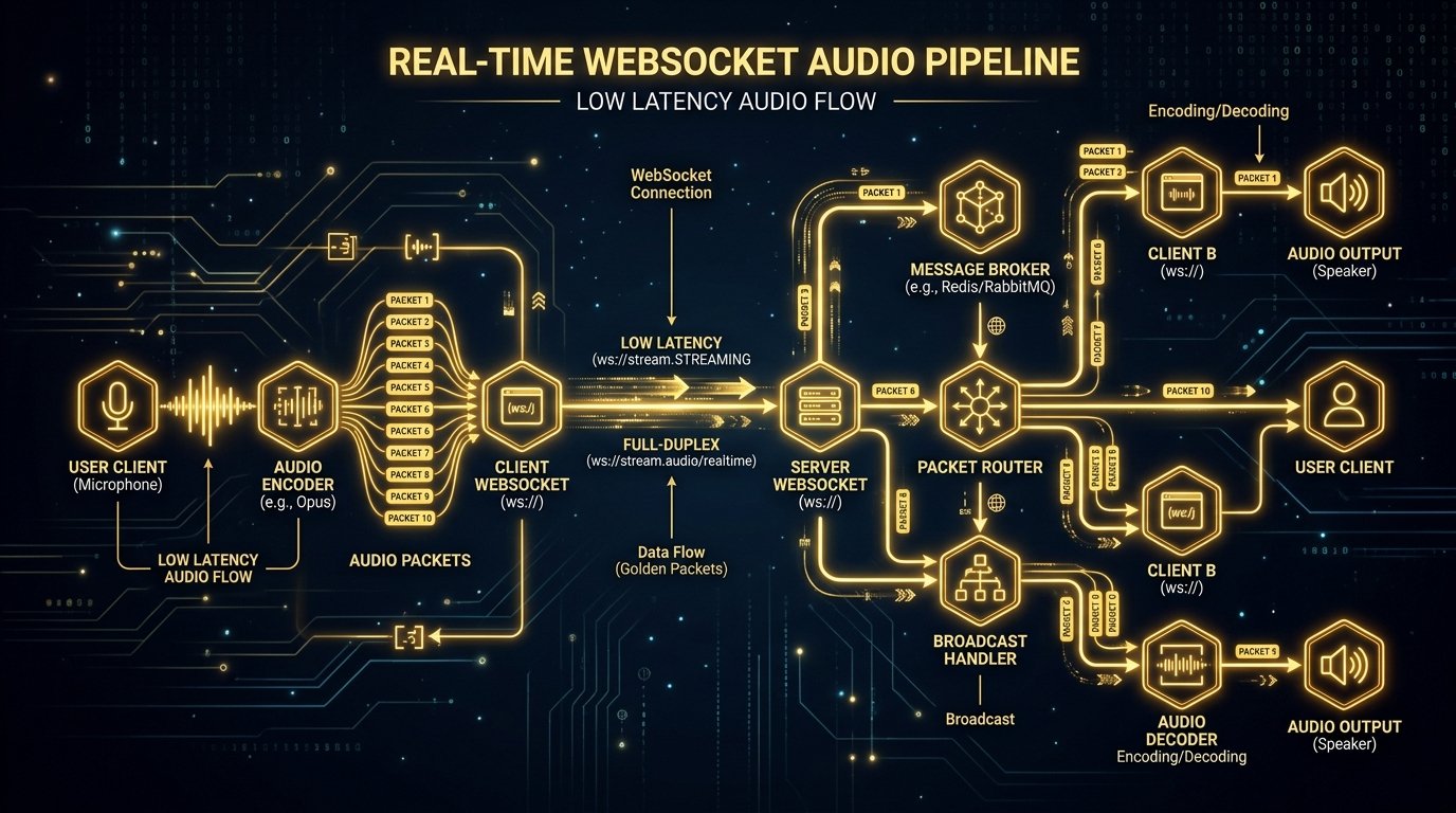 Real Time WebSocket Audio Streaming Pipeline Diagram