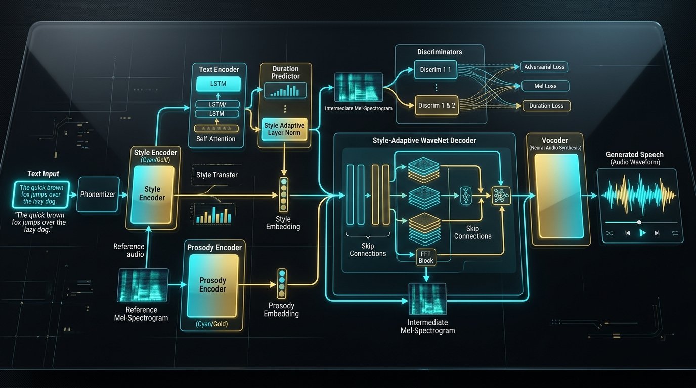 Kokoro 82M Neural Architecture StyleTTS2 Flow Diagram
